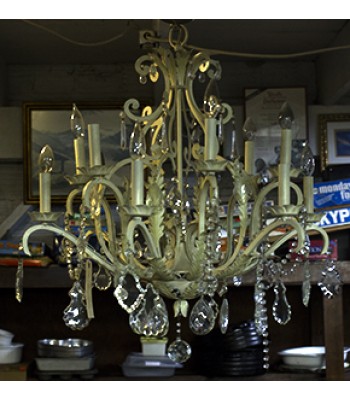 SOLD - White Chandelier with Glass Drops